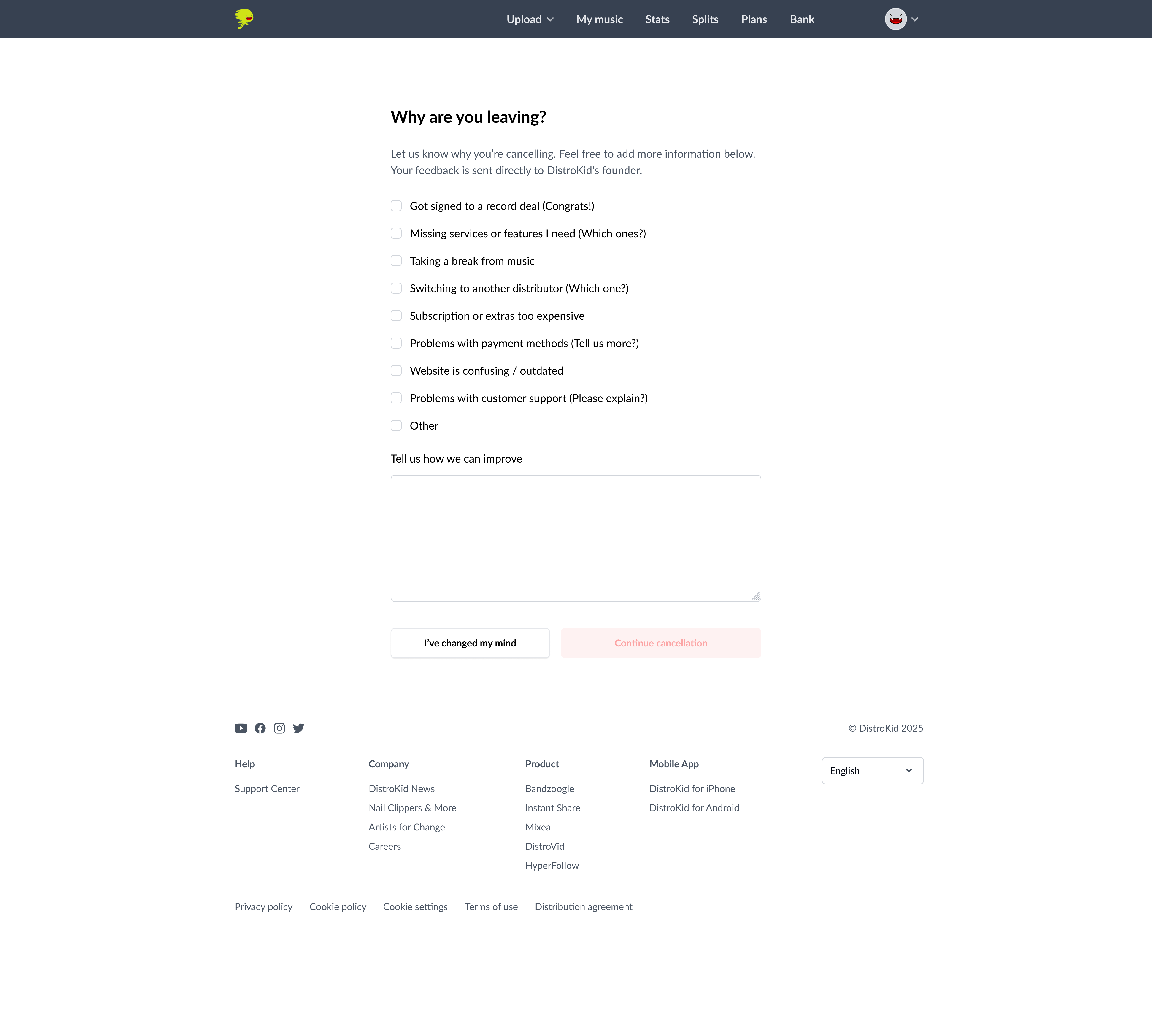 Cancellation flow feedback screen